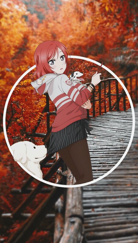 Anime Girl with Dogs — Red