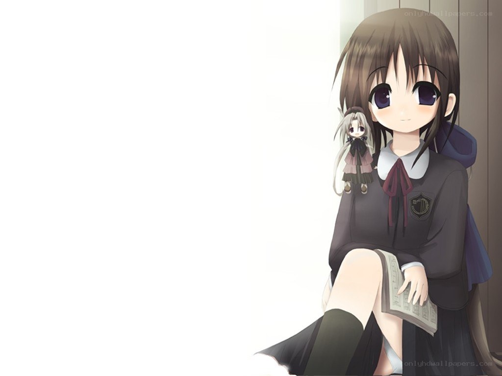 anime girl with doll