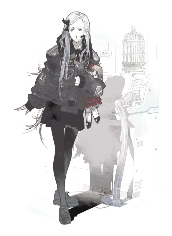 anime girl with doll