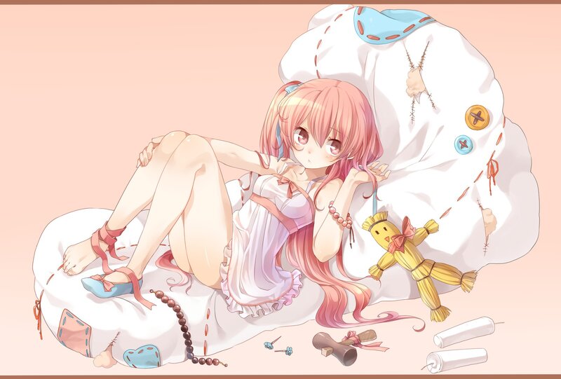 Anime girl with doll and crafts