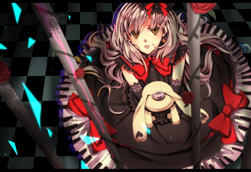 Anime Girl with Doll — Black, Dramatic
