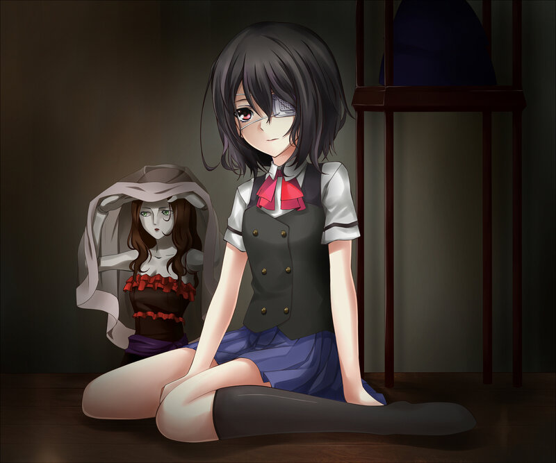 Anime Girl with Doll — Black