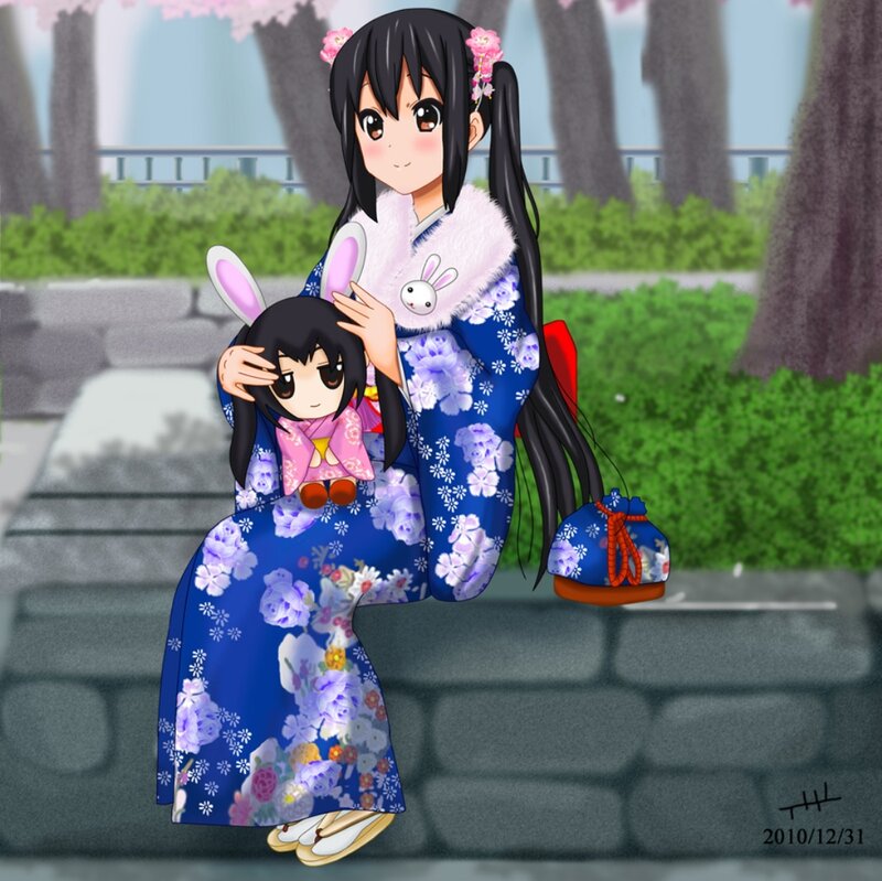 Anime Girl with Doll — Blue, Serene