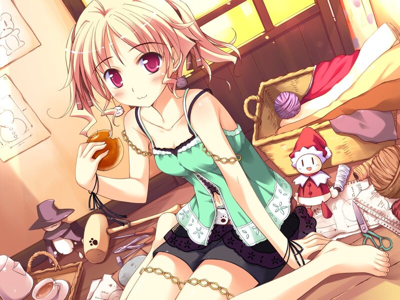 Anime girl with doll crafting