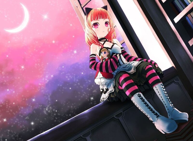 Anime Girl with Doll — Pink, Dreamy