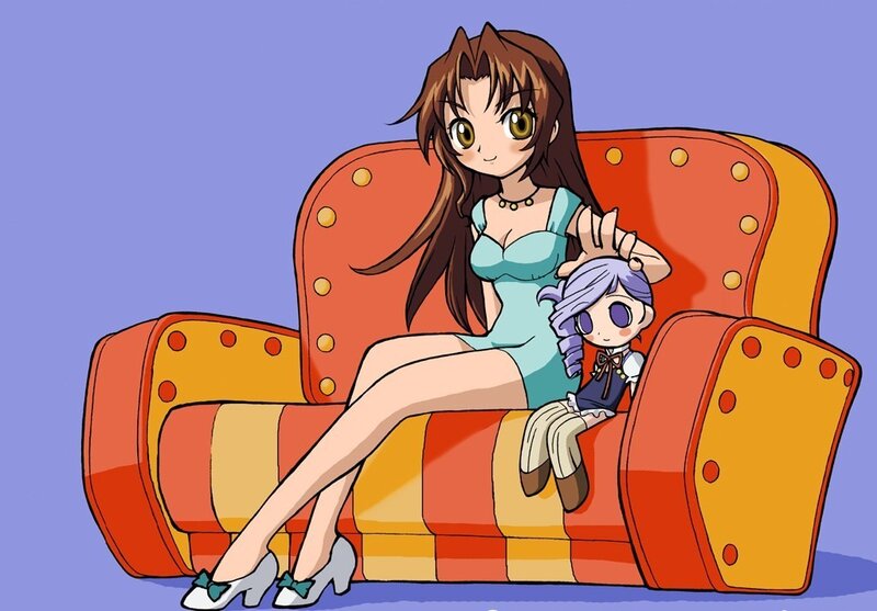 Anime Girl with Doll — Purple, Calm, Couch