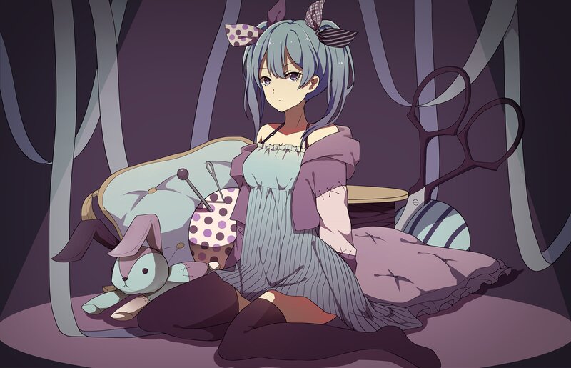 Anime Girl with Doll — Purple, Calm