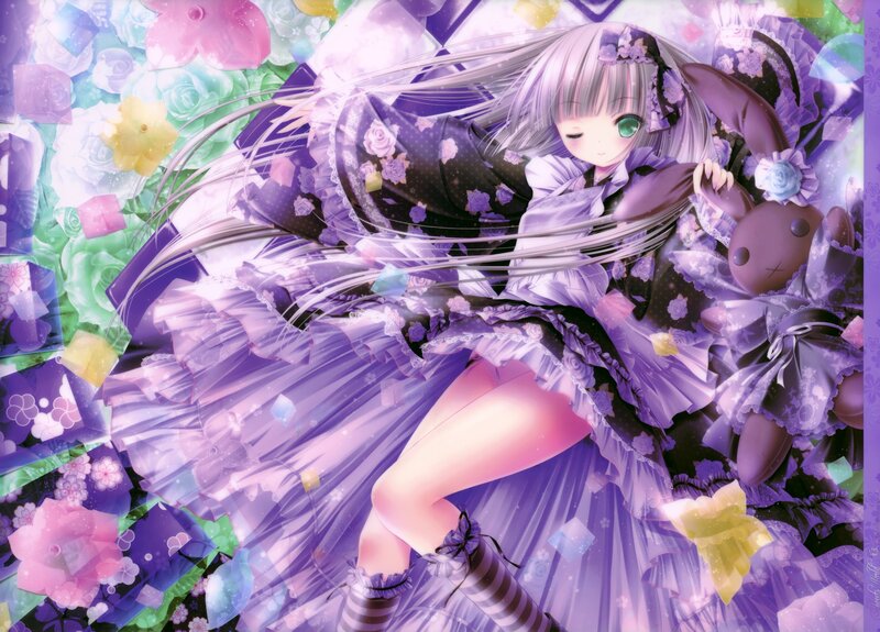 Anime Girl with Doll — Purple, Dreamy