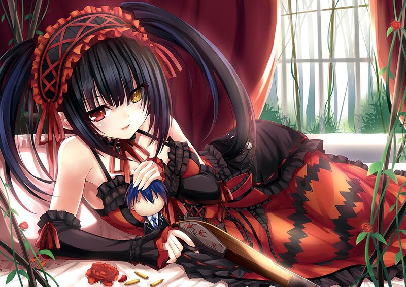 Anime Girl with Doll — Red, Dramatic, Afternoon
