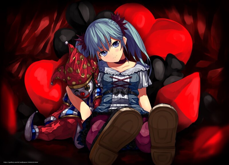 Anime Girl with Doll — Red, Dramatic, Digital Art