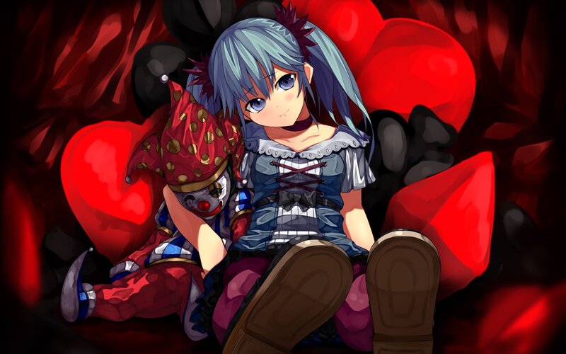 Anime Girl with Doll — Red, Dramatic