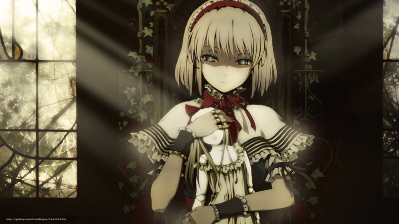 anime girl with doll