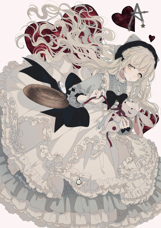 Anime Girl with Doll — White, Dreamy