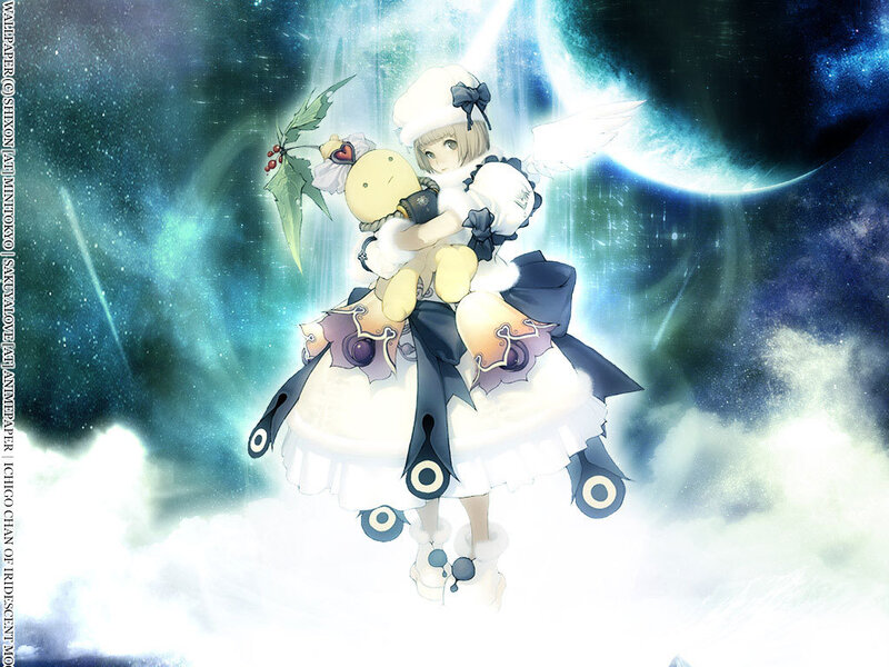 Anime Girl with Doll — White, Serene