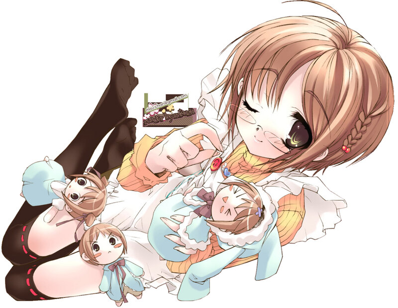 Anime girl with dolls