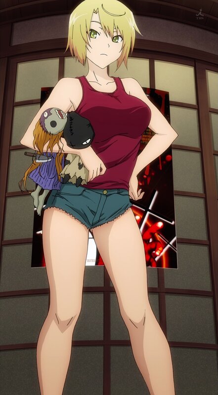 Anime girl with dolls
