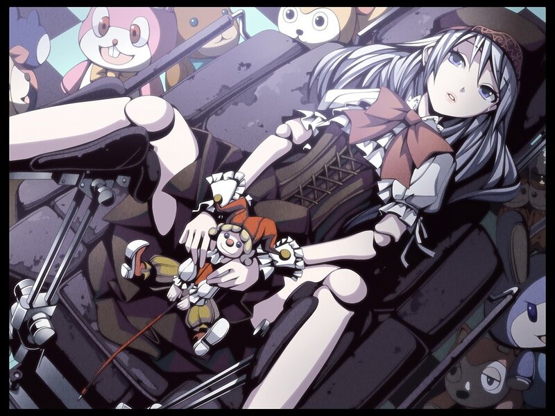 anime girl with dolls