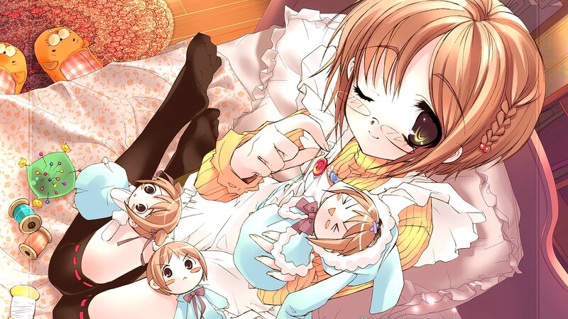 Anime Girl with Dolls — Brown