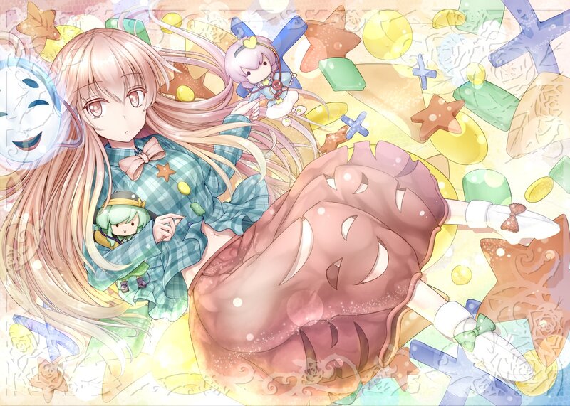 Anime Girl with Dolls — Pink, Playful, Digital Art