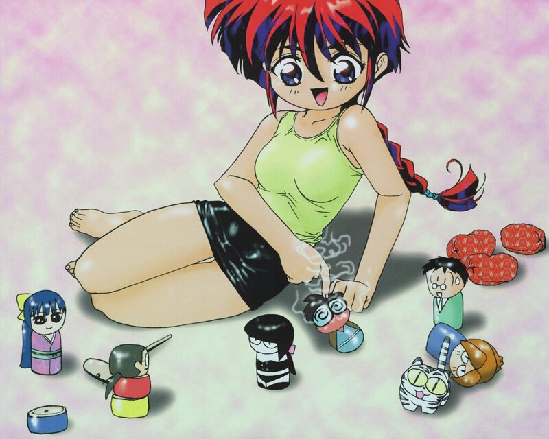 Anime Girl with Dolls — Pink, Playful