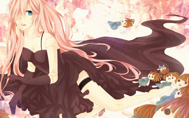 Anime girl with dolls