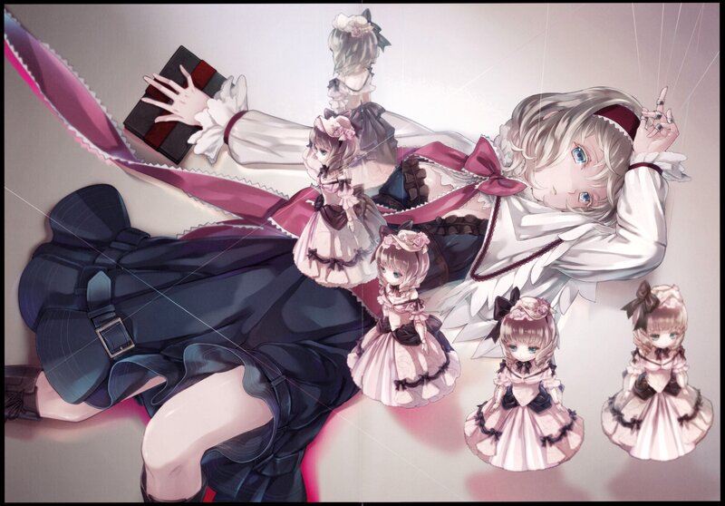 Anime Girl with Dolls — White