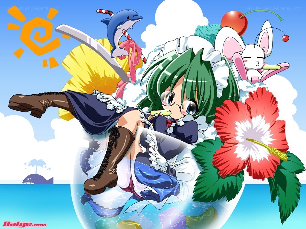 anime girl with dolphin and cherry