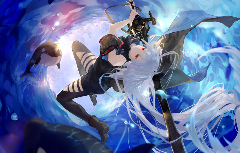 Anime Girl with Dolphin — Blue, Dynamic