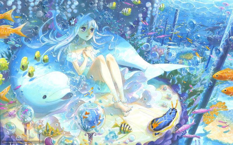 Anime Girl with Dolphin — Blue, Serene