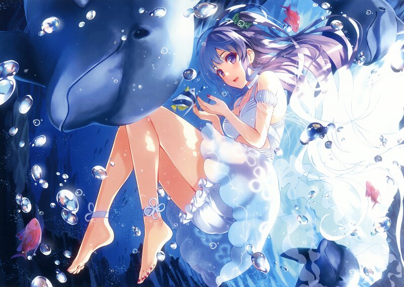 Anime Girl with Dolphin — Blue