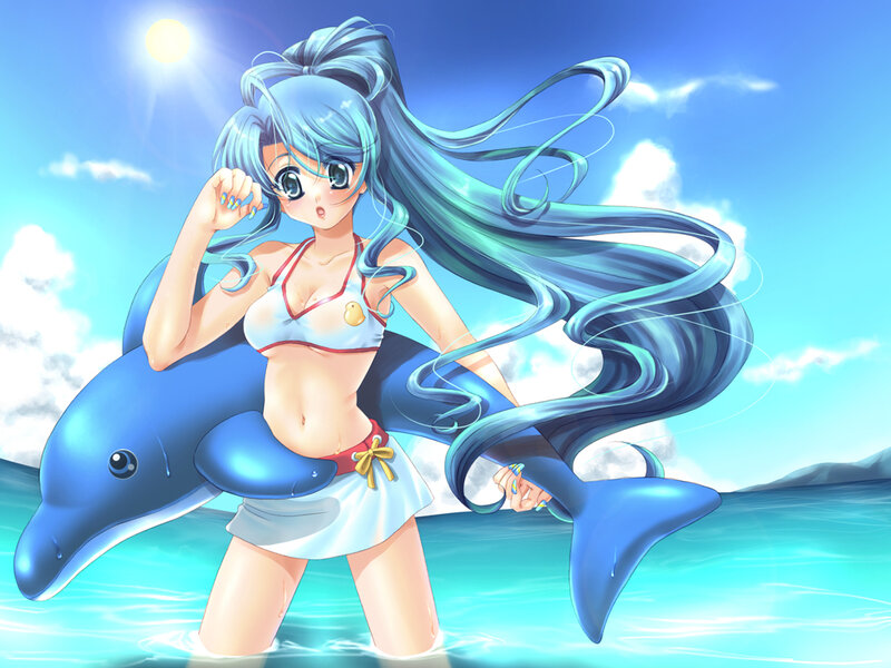 Anime girl with dolphin float