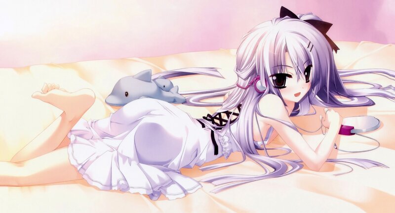 anime girl with dolphin plush