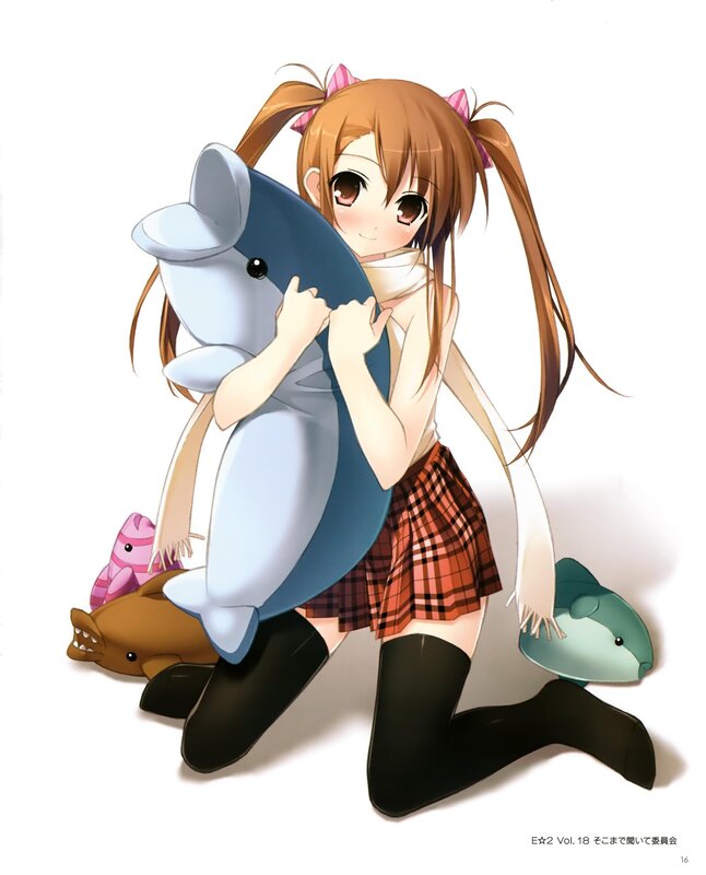 anime girl with dolphin plush