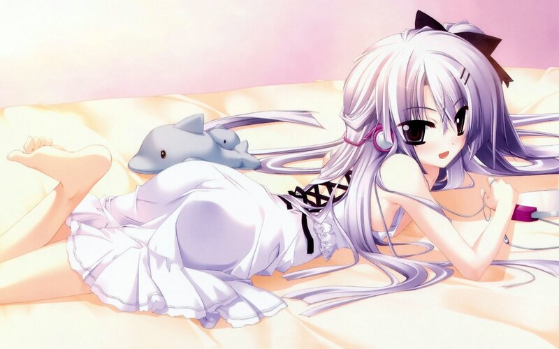 Anime Girl with Dolphin — White