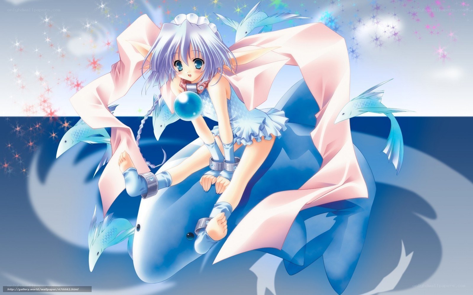 anime girl with dolphins