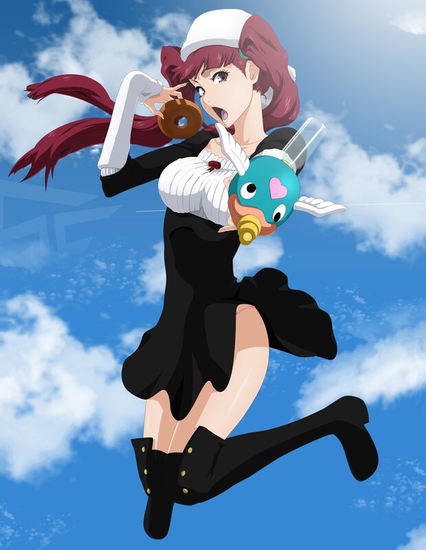 anime girl with donut and bird