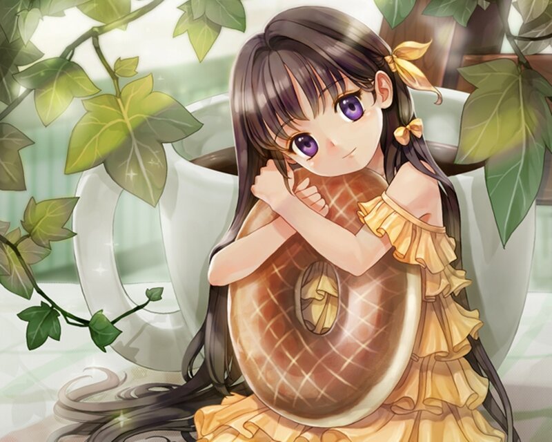 Anime Girl with Donut — Yellow, Calm