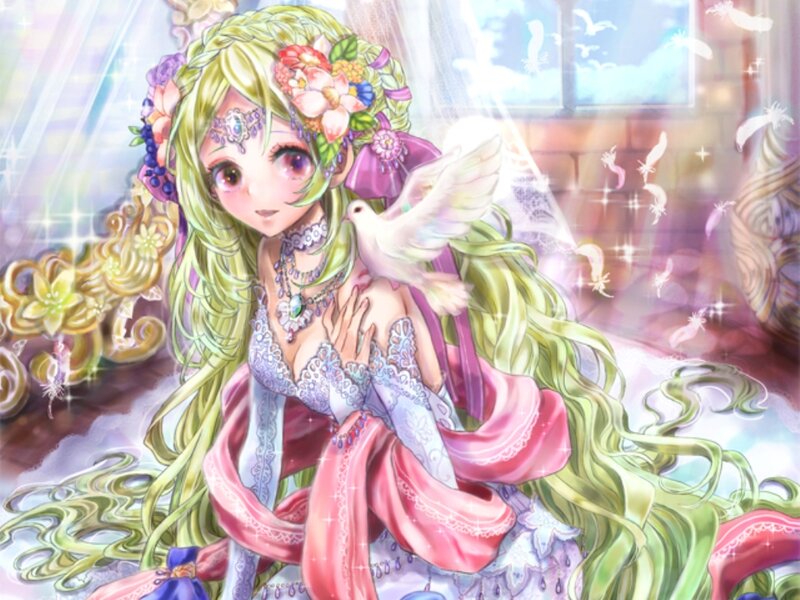 Anime Girl with Dove — Green