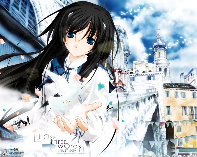 Anime girl with dove in hands
