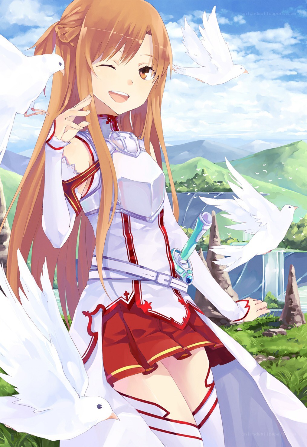 Anime girl with doves