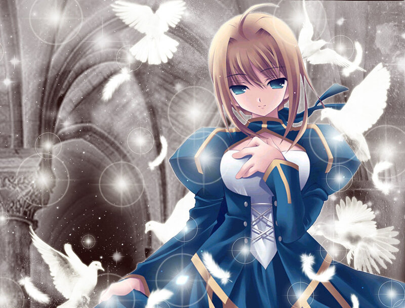 anime girl with doves
