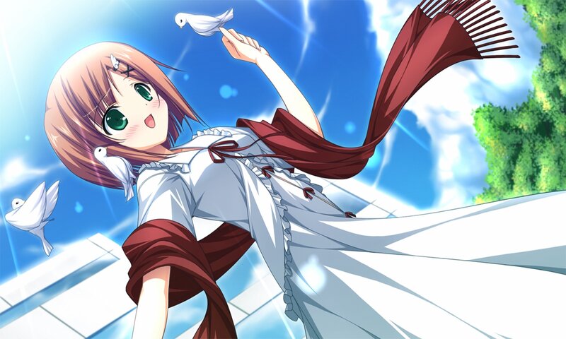 Anime Girl with Doves — Blue