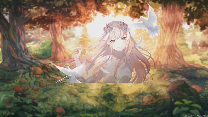 Anime Girl with Doves — Green