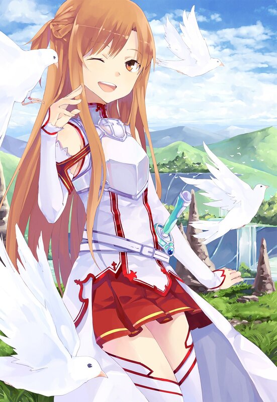Anime Girl with Doves — White, Peaceful
