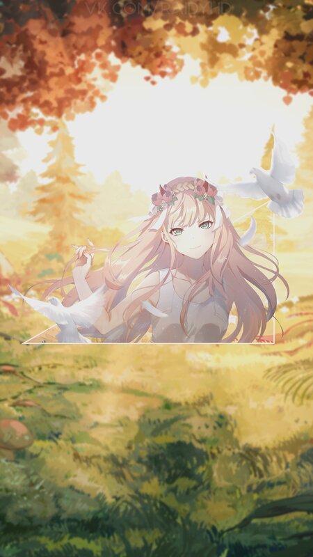 Anime Girl with Doves — Yellow