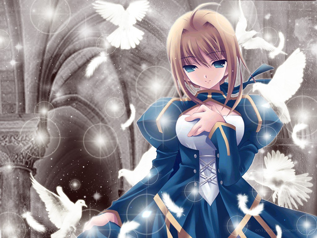 anime girl with doves