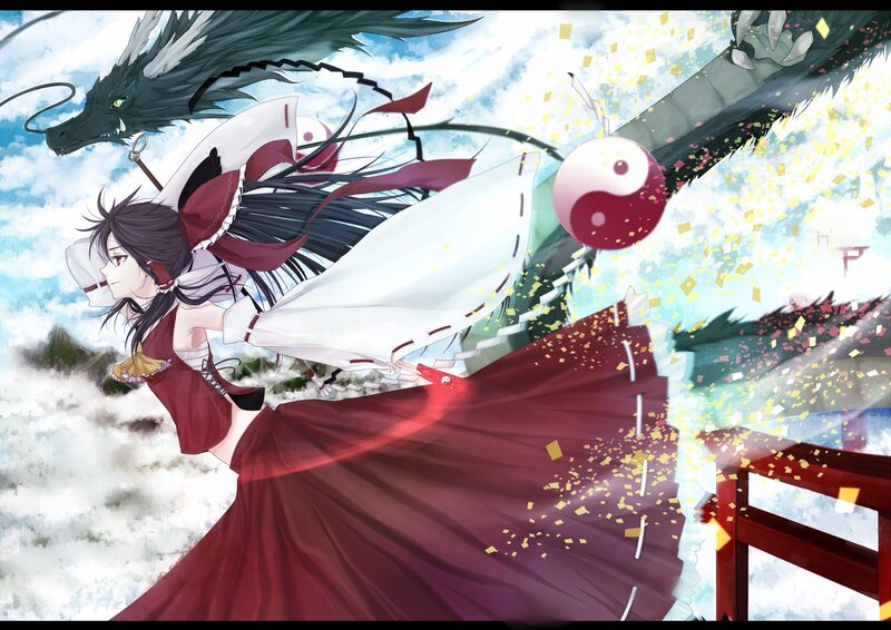 Anime girl with dragon and yin-yang