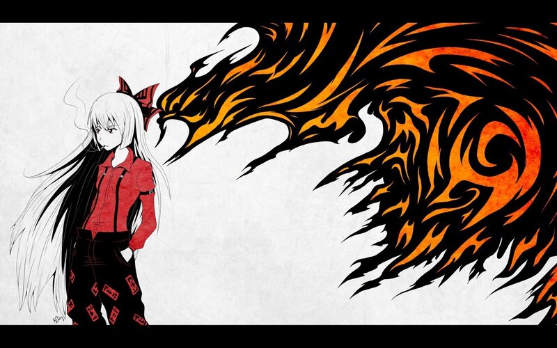 Anime Girl with Dragon — Black, Dramatic, Digital Art
