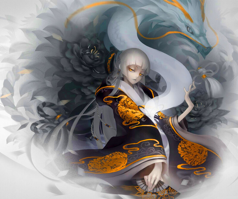 Anime Girl with Dragon — Black