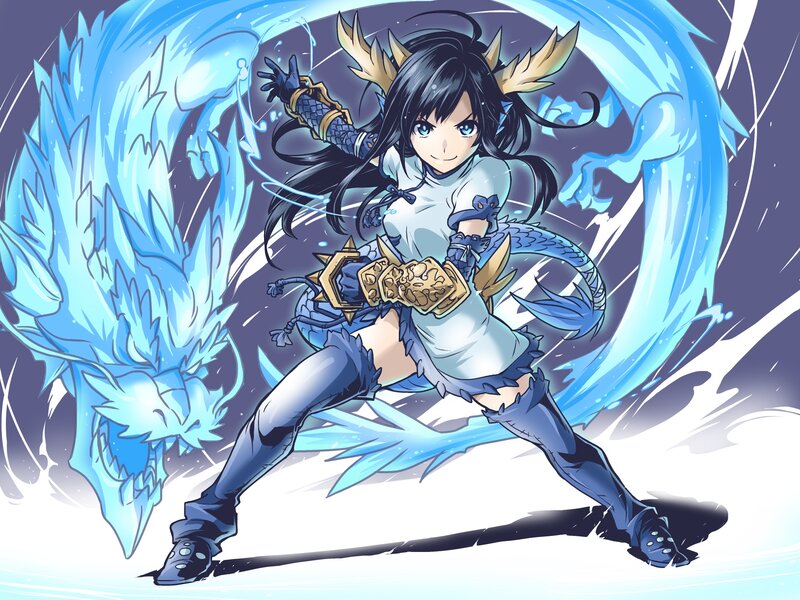 Anime Girl with Dragon — Blue, Dynamic